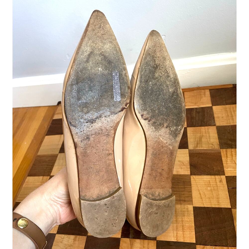 Manolo Blahnik BB Flats Nude Patent Leather Pointed Toe Classic Preppy size 36.5 - Picture 4 of 12